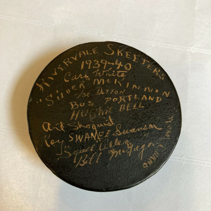 1939-40 River Vail Skeeters Team Signed Game Used Hockey Puck Auto New Jersey