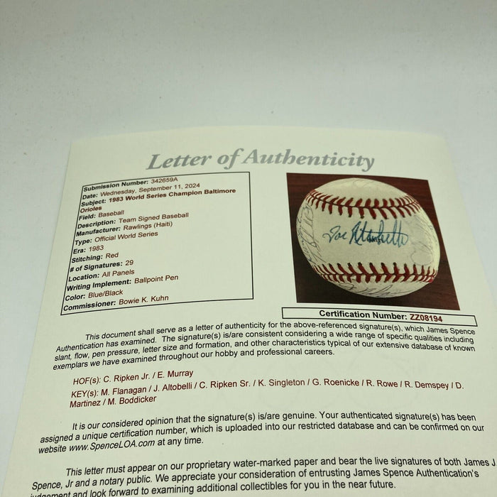 1983 Baltimore Orioles World Series Champs Team Signed W.S. Baseball JSA COA