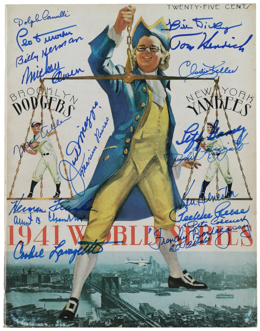 1941 Yankees Dodgers Signed World Series Program 20 Sigs Joe Dimaggio Beckett