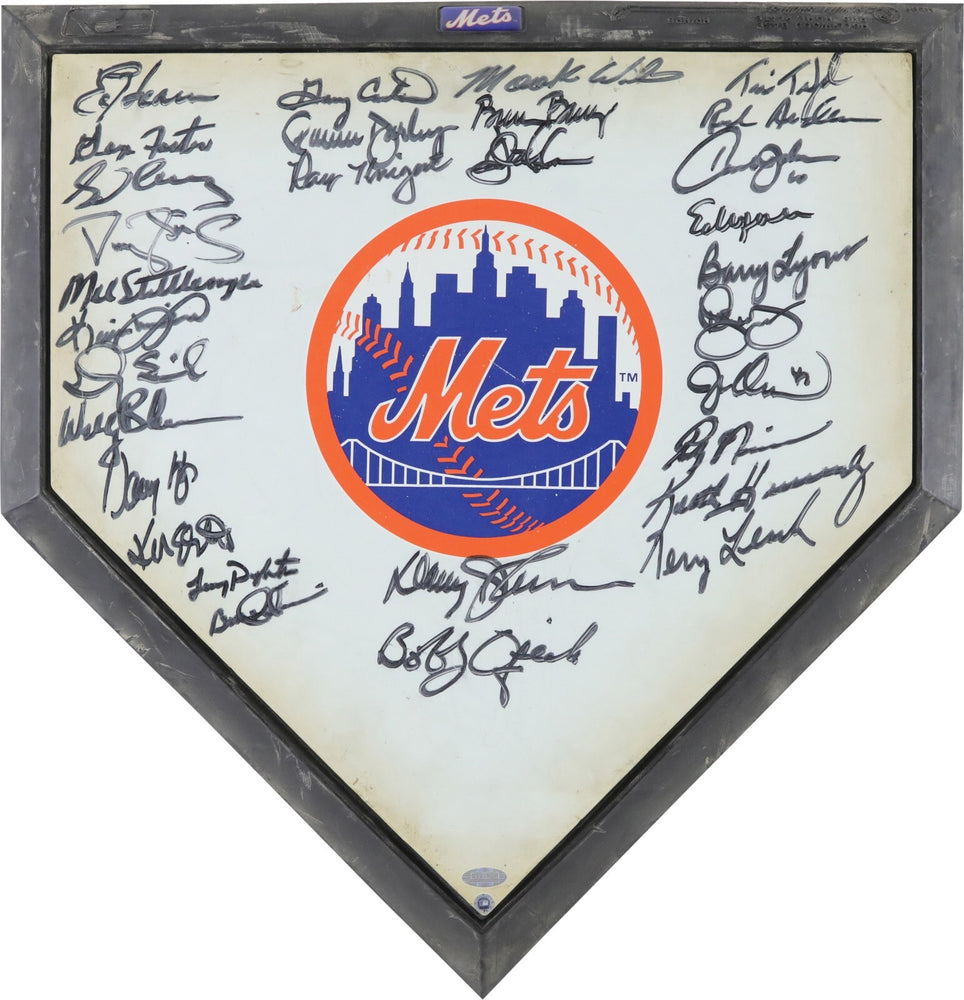 1986 New York Mets World Series Champs Team Signed Home Plate Steiner COA