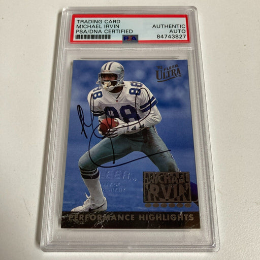 1993 Fleer Michael Irvin Signed Promo Card With Fleer Stamp PSA DNA RARE