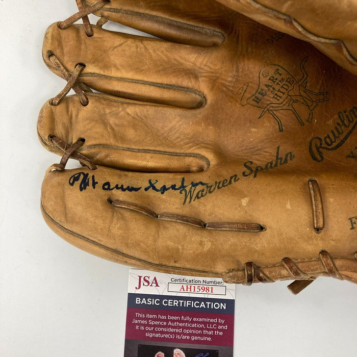 Warren Spahn Signed 1950's Game Model Baseball Glove JSA COA