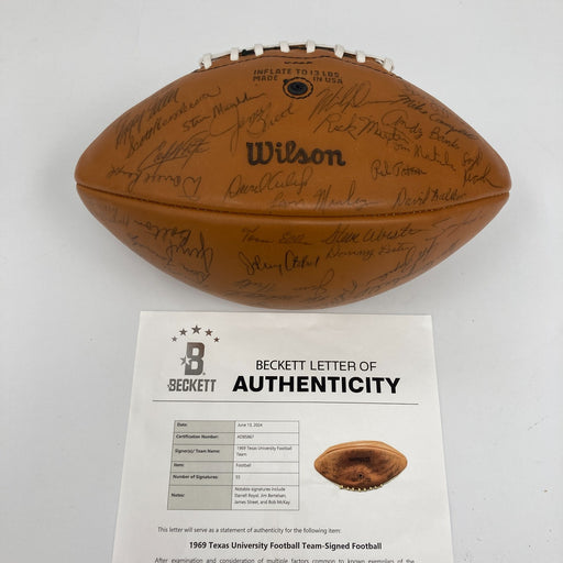 1969 Texas Longhorns National Champions Team Signed Football 55 Sigs Beckett COA