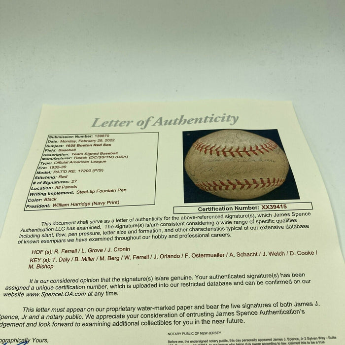 1935 Boston Red Sox Team Signed American League Baseball Moe Berg JSA COA