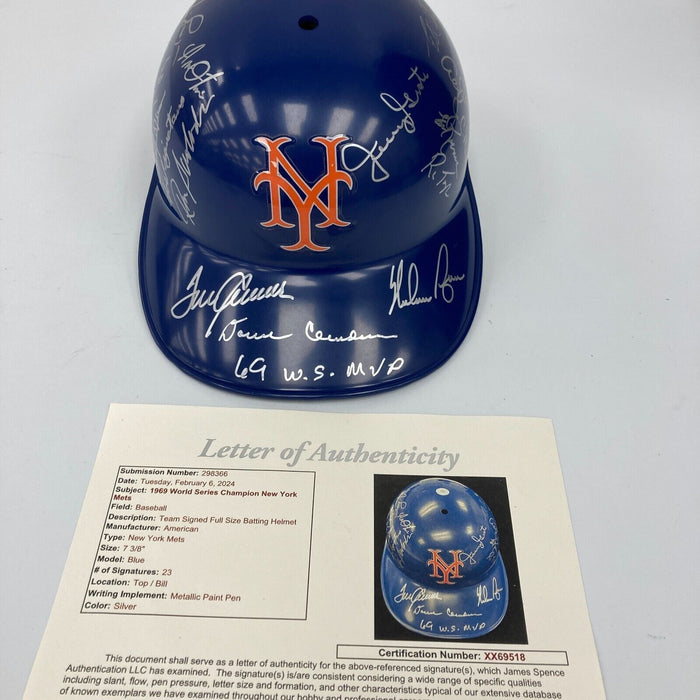 Beautiful 1969 New York Mets World Series Champs Team Signed Helmet JSA COA