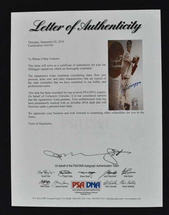Joe Dimaggio Signed Autographed 11x14 Advertising Photo With PSA DNA COA