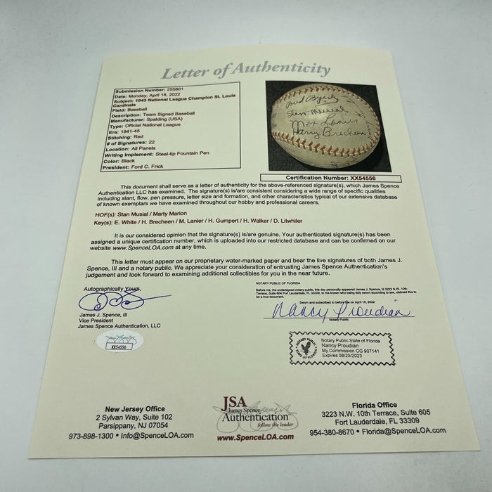 Beautiful 1943 St. Louis Cardinals Team Signed Baseball JSA