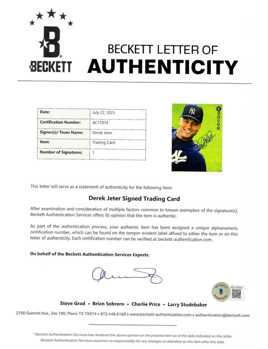 Derek Jeter Signed 1997 Pinnacle Zenith Jumbo 8x10 Card Auto Beckett COA