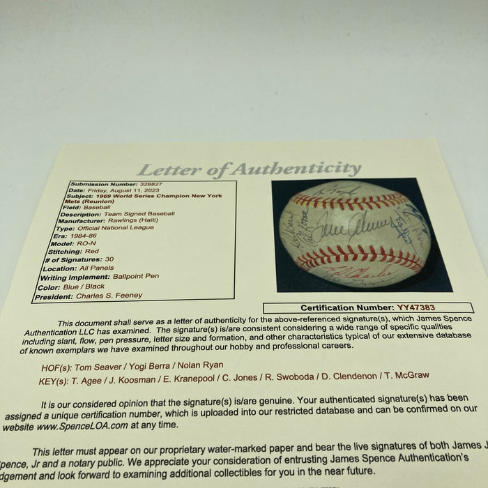 1969 New York Mets WS Champs Team Signed Baseball Tom Seaver Nolan Ryan JSA COA