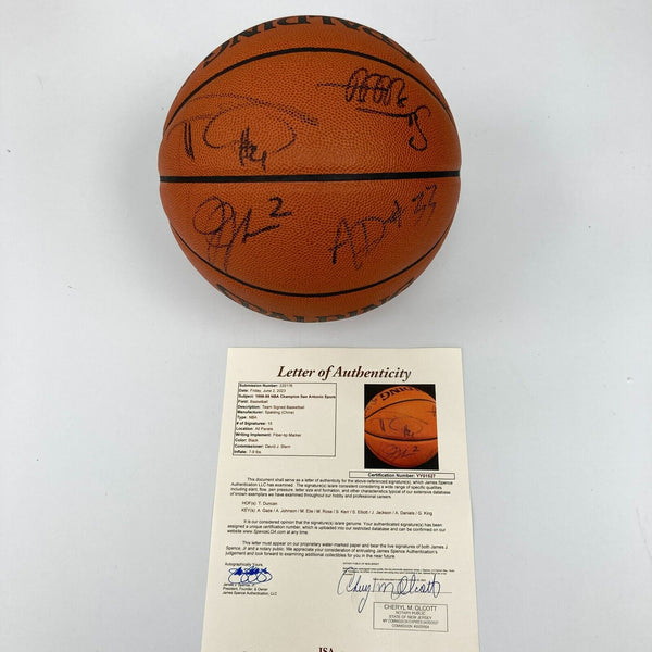 1998-99 San Antonio Spurs NBA Champs Team Signed Basketball Tim Duncan JSA COA