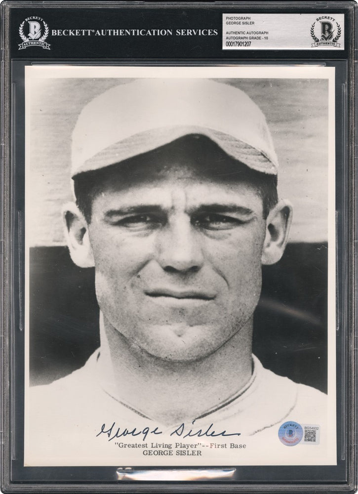 George Sisler Signed 8x10 Photo Beckett Graded 10 GEM MINT Auto