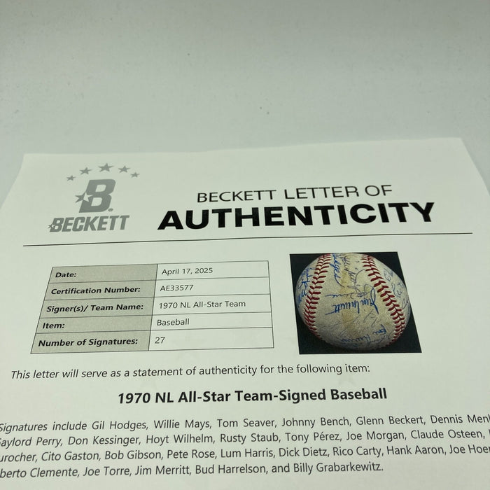 1970 All Star Game Team Signed Baseball Roberto Clemente Willie Mays Beckett COA