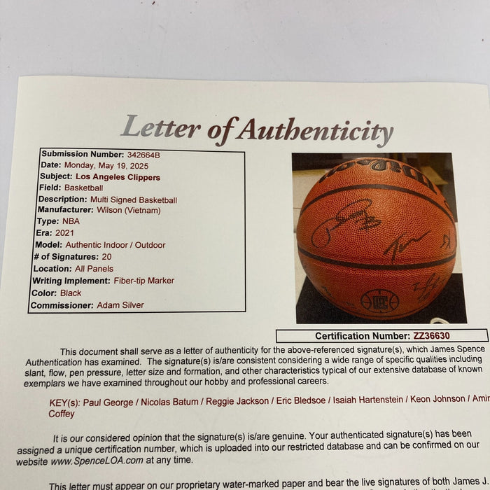 2021 Los Angeles Clippers Team Signed Basketball JSA COA