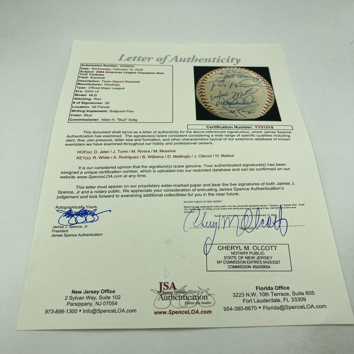 2003 New York Yankees Team Signed Baseball Derek Jeter Mariano Rivera JSA COA