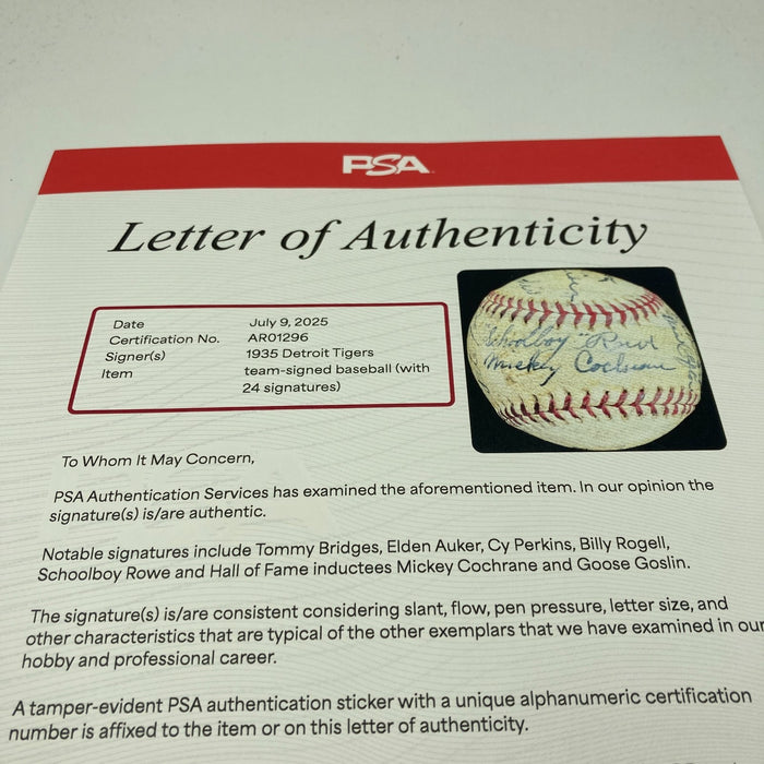 The Finest 1935 Detroit Tigers World Series Champs Team Signed Baseball PSA DNA