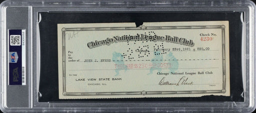 Johnny Evers Signed 1921 Chicago Cubs Payroll Check PSA DNA RARE