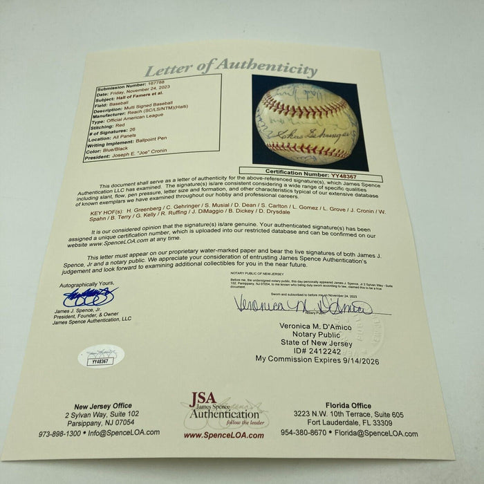 Joe Dimaggio Hank Greenberg Dizzy Dean HOF Multi Signed Baseball JSA COA