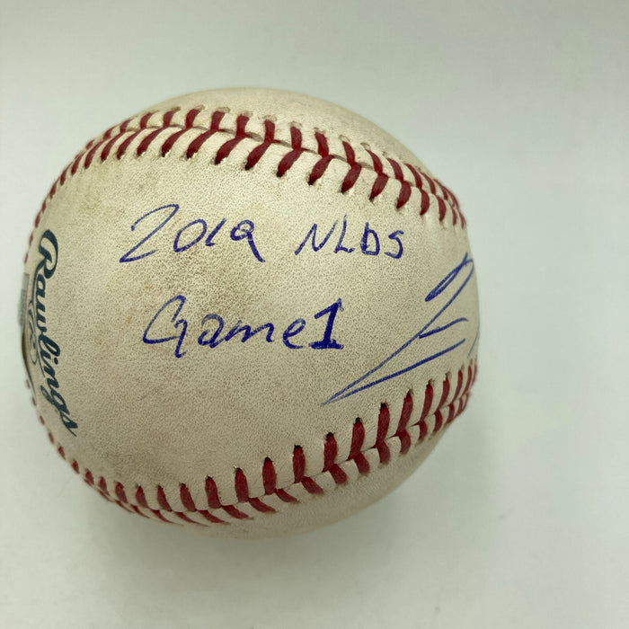 Ronald Acuna Signed 2019 NLDS Actual Hit Game Used Baseball Double JSA & MLB COA