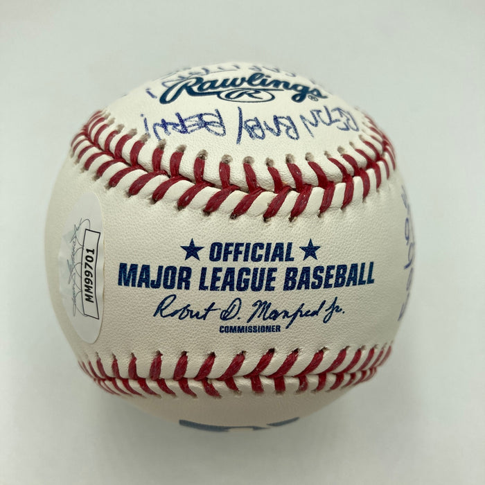 John Sterling Signed Heavily Inscribed STAT Baseball JSA COA RARE!