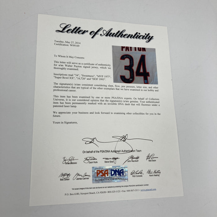 Walter Payton Signed Heavily Inscribed STATS Chicago Bears Jersey PSA DNA COA