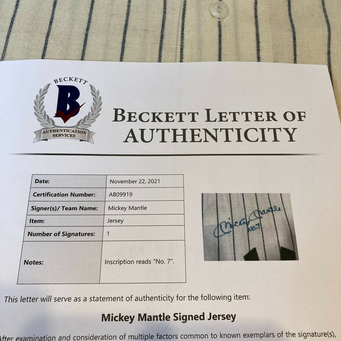 Mickey Mantle No. 7 Signed Authentic New York Yankees Game Jersey Beckett COA