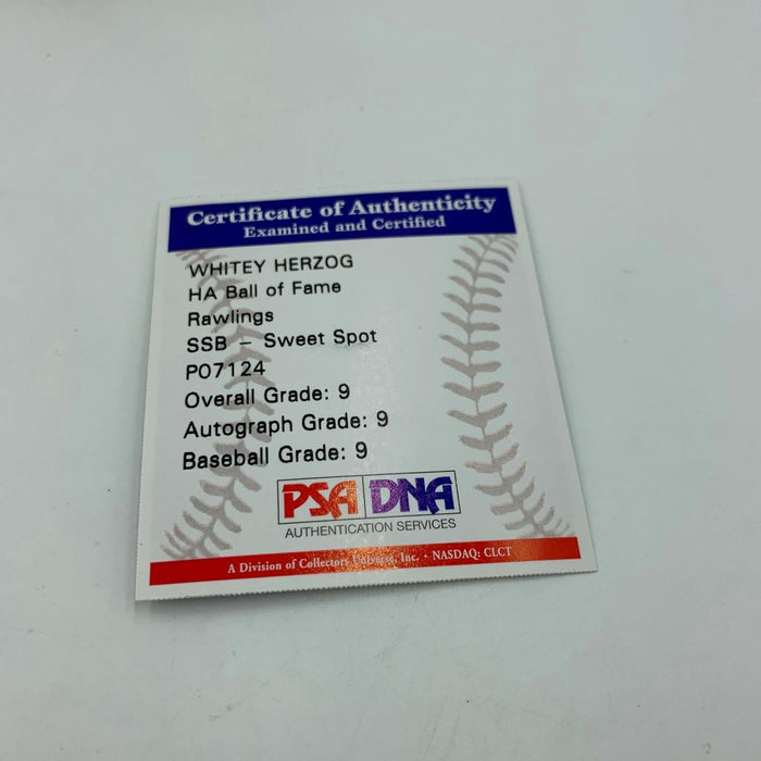 Whitey Herzog Signed Major League Baseball PSA DNA COA Graded Mint 9