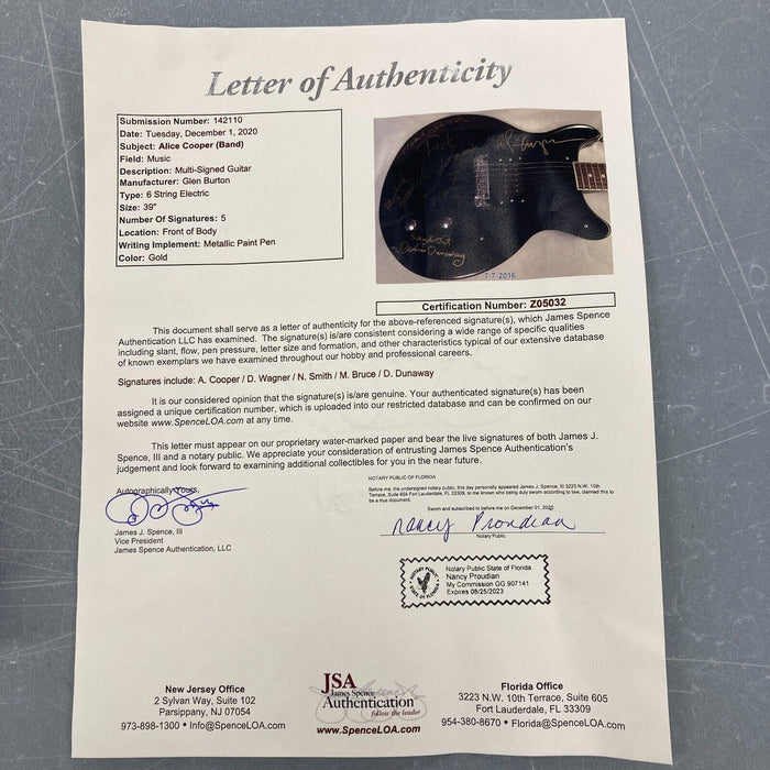 Alice Cooper Band Multi Signed Electric Guitar 5 Sigs JSA COA