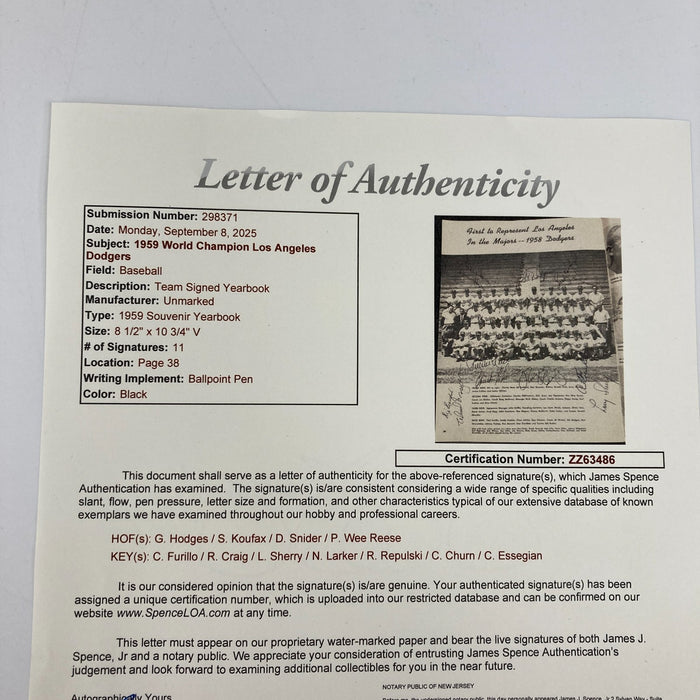 1959 Los Angeles Dodgers World Series Champs Team Signed Yearbook Koufax JSA