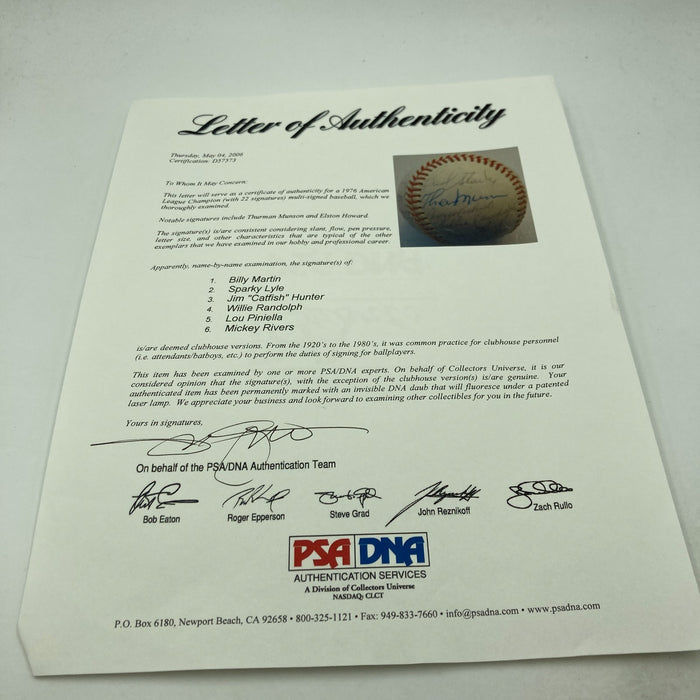 Thurman Munson 1976 New York Yankees AL Champs Team Signed Baseball PSA