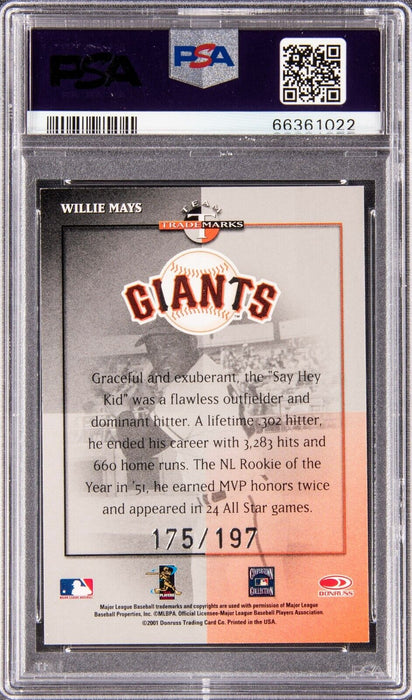 2001 Donruss Signature Series Trademarks Willie Mays Auto 175/195 PSA Auto 10