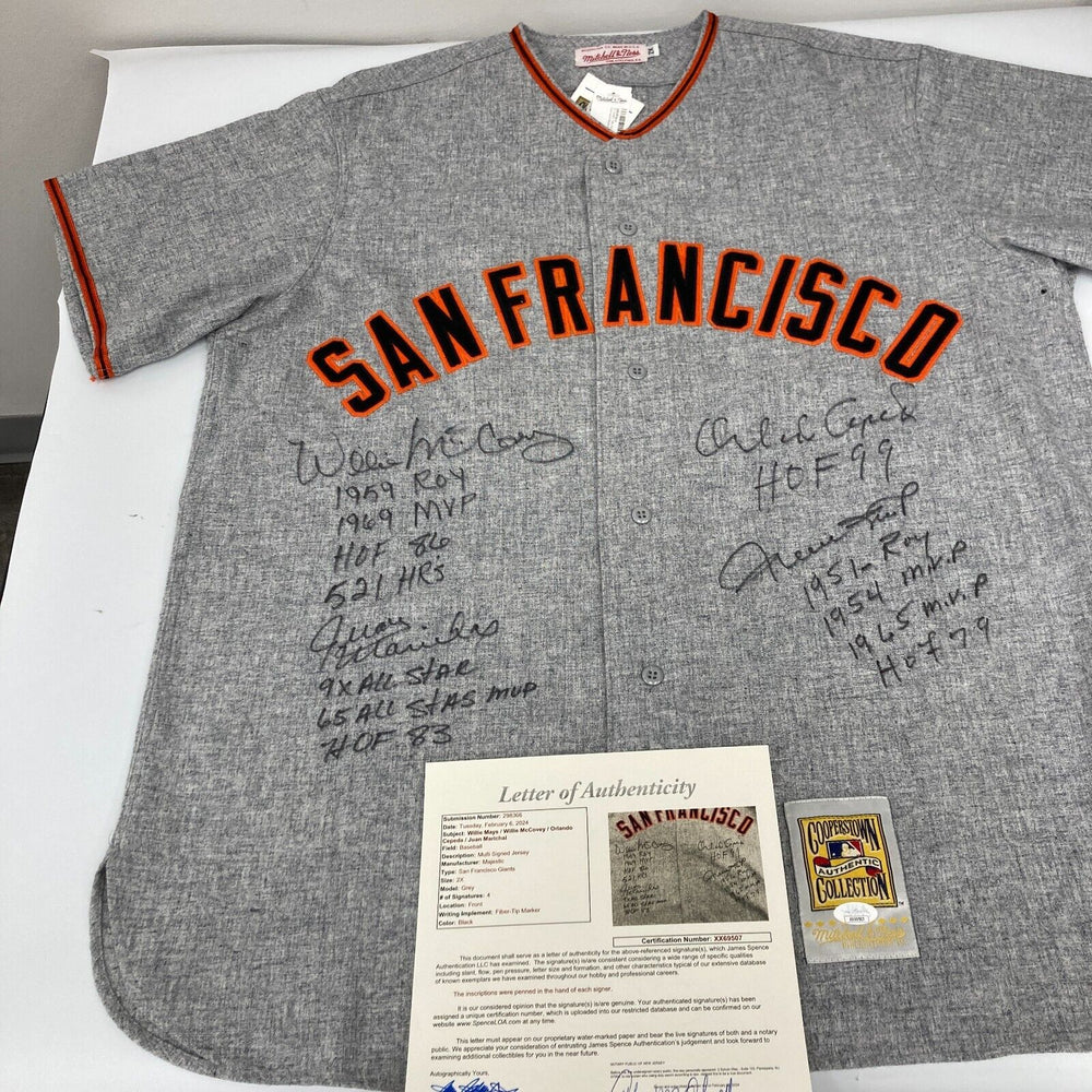 The Finest Willie Mays & Willie Mccovey Signed Inscribed STAT Giants Jersey JSA