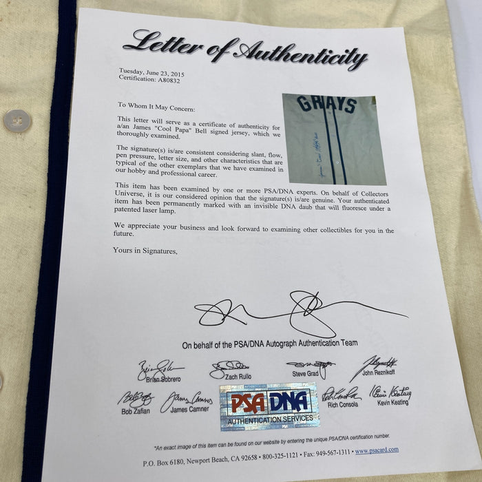 James Cool Papa Bell Signed Homestead Grays Negro League Jersey PSA DNA COA