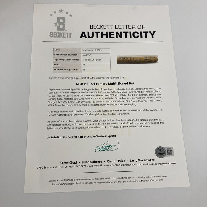 Ted Williams Willie Mays Hall Of Fame Multi Signed Baseball Bat 42 Sigs Beckett
