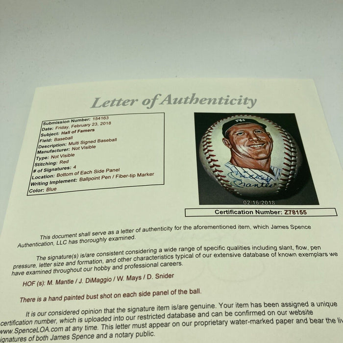 Mickey Mantle Joe Dimaggio Willie Mays Duke Snider Signed Baseball JSA COA