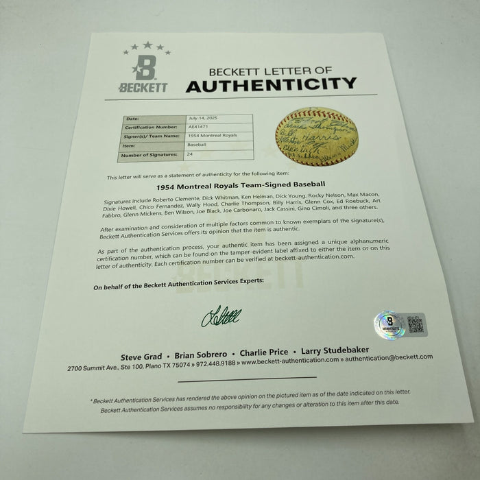 Roberto Clemente Pre Rookie 1954 Montreal Royals Minor League Signed Baseball