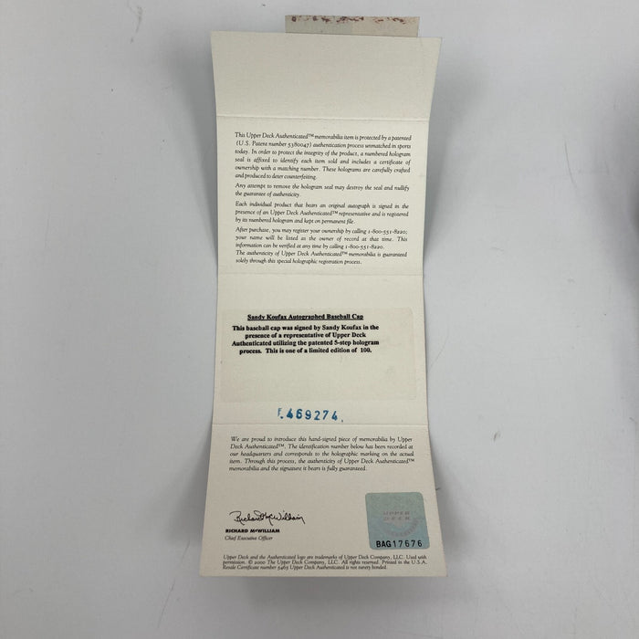 Sandy Koufax Signed Brooklyn Dodgers Game Model Hat UDA COA 19/100