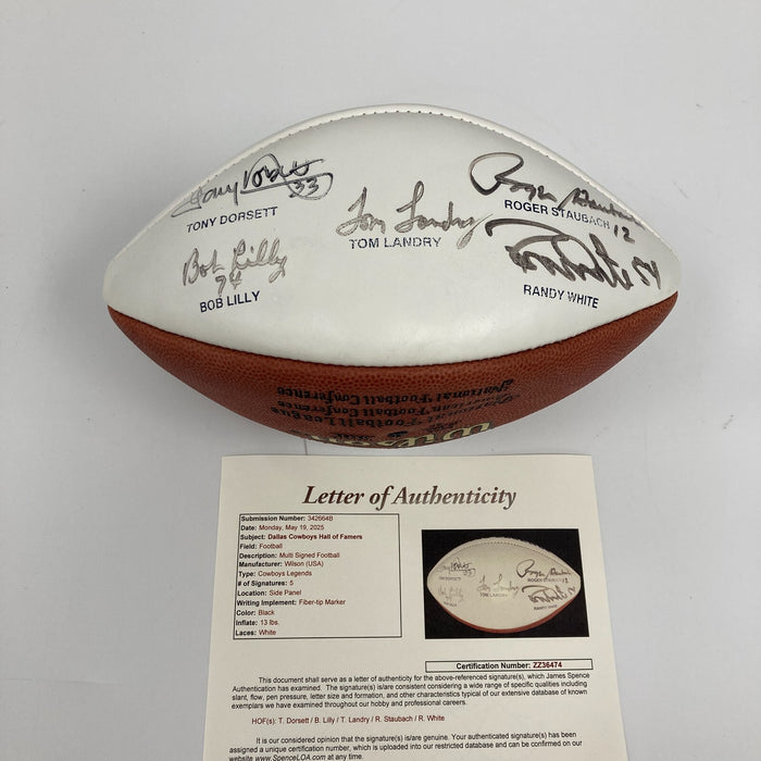 Dallas Cowboys Legends Signed Football Tom Landry Roger Staubach JSA COA