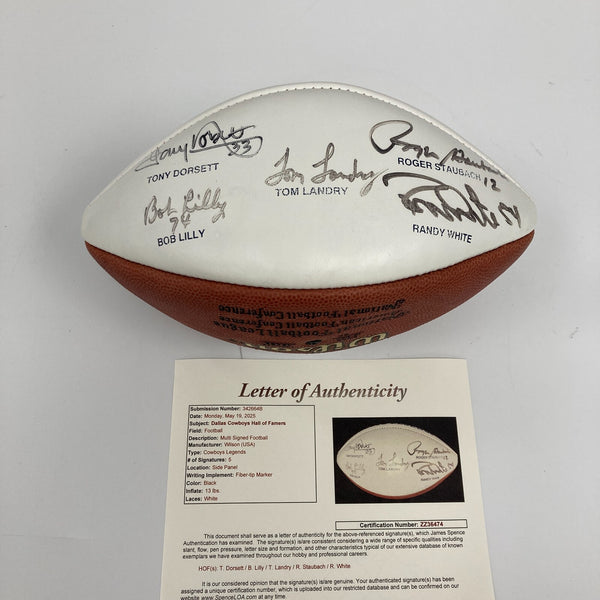 Dallas Cowboys Legends Signed Football Tom Landry Roger Staubach JSA COA