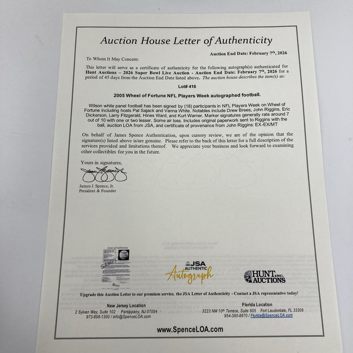 2005 Wheel of Fortune NFL Players Signed Football Drew Brees Kurt Warner JSA