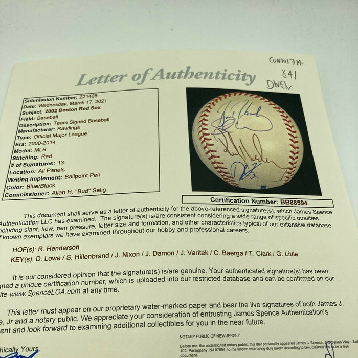 2002 Boston Red Sox Team Signed Major League Baseball With JSA COA
