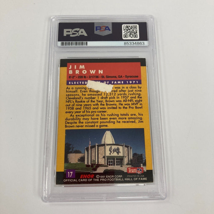 1991 Enor Pro Football Hall of Fame Jim Brown Signed Football Card PSA DNA