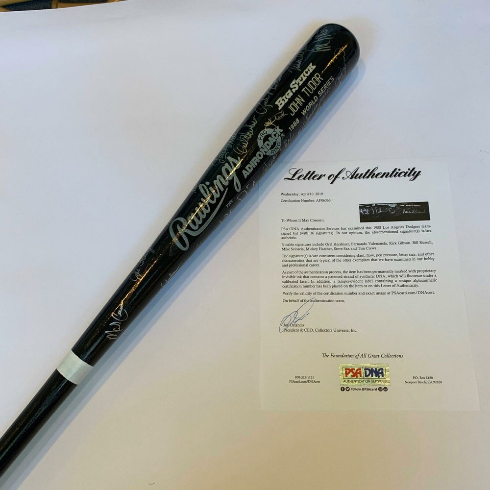 Extraordinary 1988 Los Angeles Dodgers WS Champs Team Signed Bat 36 Sigs PSA DNA