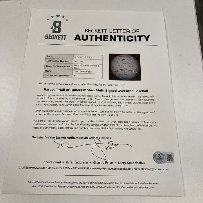 Mickey Mantle Ted Williams Sandy Koufax Hall Of Fame Signed Jumbo Baseball BAS