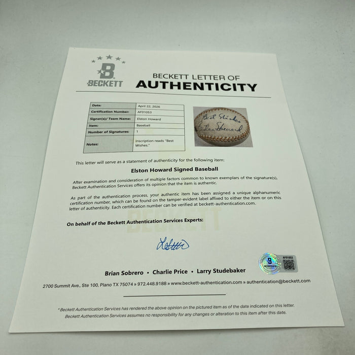 Beautiful Elston Howard Single Signed Baseball PSA DNA & Beckett COA