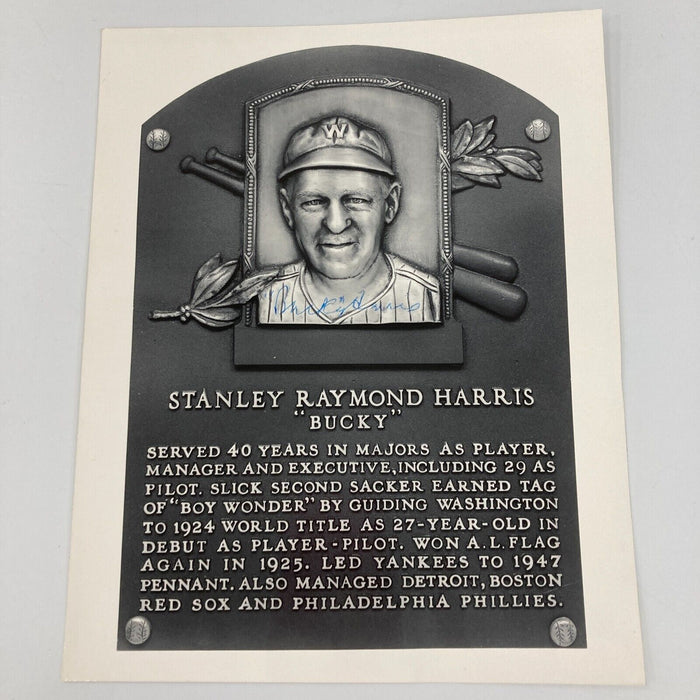 Bucky Harris Signed 8x10 Hall Of Fame Plaque Photo JSA COA
