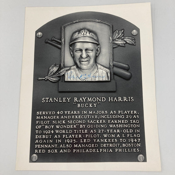 Bucky Harris Signed 8x10 Hall Of Fame Plaque Photo JSA COA