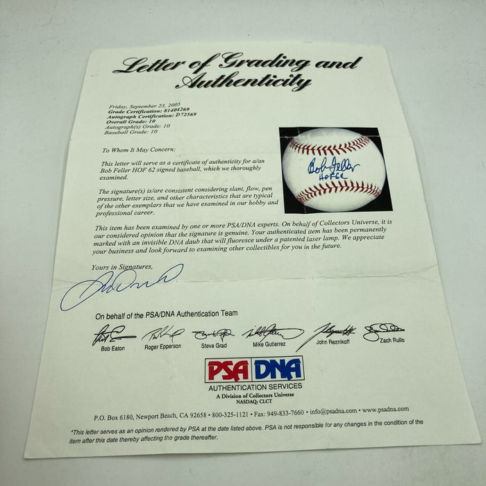 Bob Feller HOF 1962 Signed Major League Baseball PSA DNA Graded 10 GEM MINT