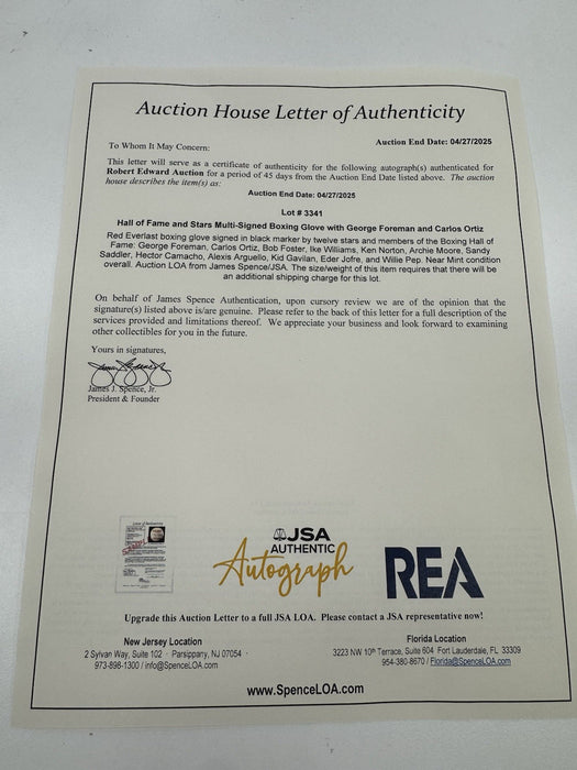 Hall of Fame Multi-Signed Boxing Glove 12 Sigs George Foreman Carlos Ortiz JSA