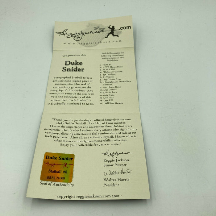 Duke Snider Signed Heavily Inscribed Career STAT Baseball With JSA COA