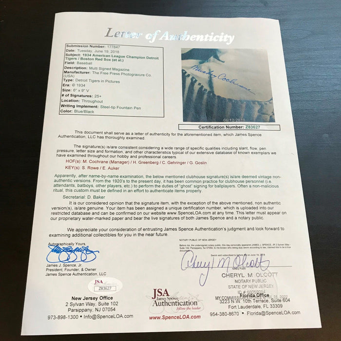 Incredible 1934 Detroit Tigers AL Champs Team Signed Program 34 Sigs JSA COA